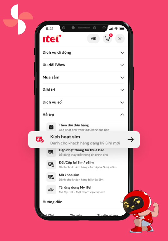 Bước 1. Truy cập chức năng Kích hoạt Sim trên Website/ App iTel