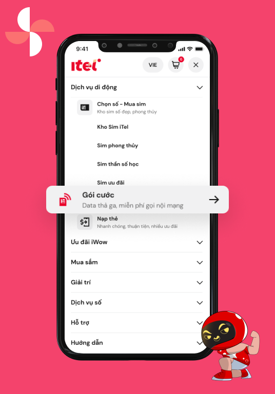 Bước 1. Truy cập chức năng Gói cước trên Website/ App