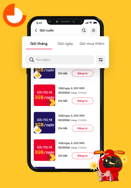 Bước 2. Kéo xuống danh sách gói cước & lựa chọn