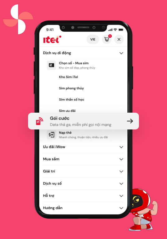Bước 1. Truy cập chức năng Gói cước trên Website/ App